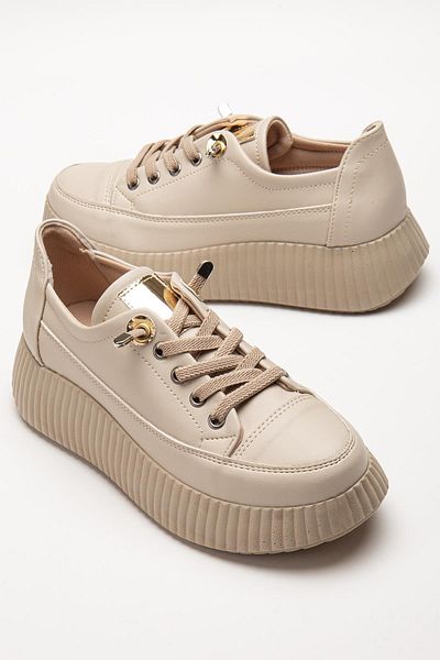 Dilimler Ayakkabı Women's Casual Sports Shoes Beige Elastic Laced Thick Sole