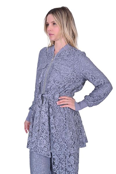 Invee Lace Suit with Trousers Combed Cotton Lined Gray