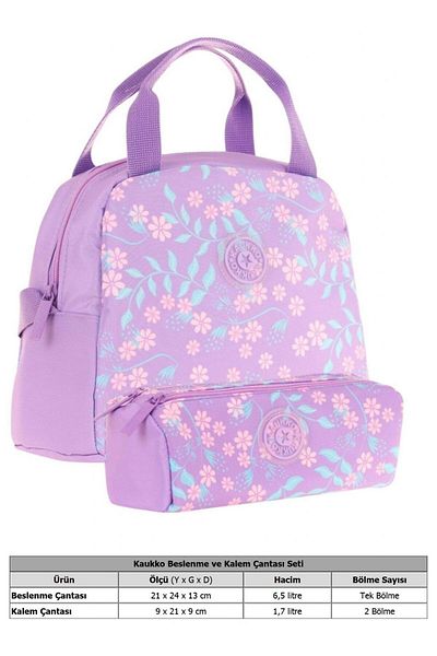 KAUKKO Soft Floral Girl's Lunchbox (K9068) and Pen Holder (K2704) Set