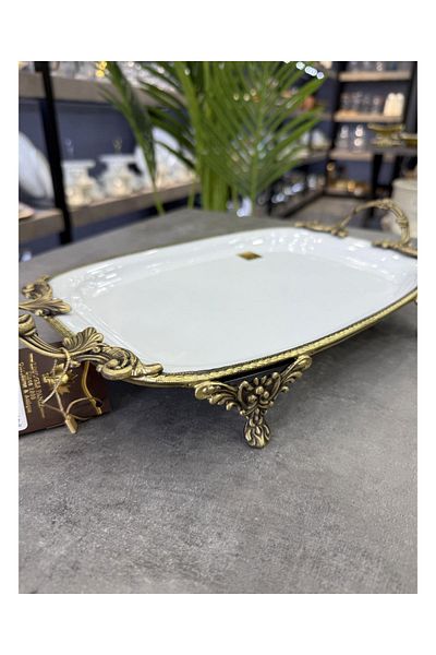 ROY KING Luxury Porcelain Rectangular Service with Brass Edge
