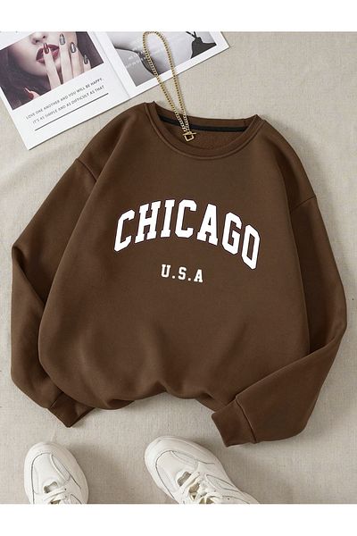 COHERENT Unisex Women/Men Chicago Custom Colorful Oversize Crew Neck Cotton Sweatshirt