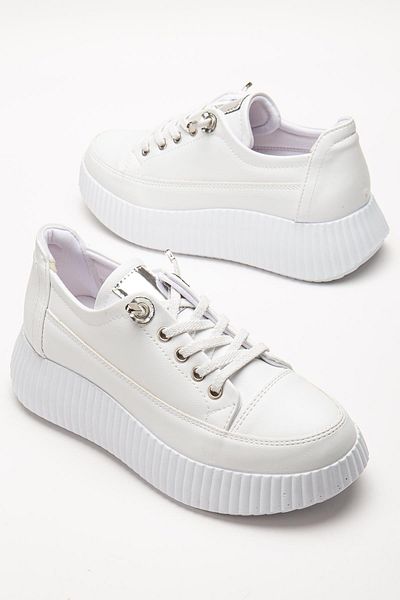 Dilimler Ayakkabı Pantofi sport casual de damă, alb, elastic, cu șireturi, talpă groasă