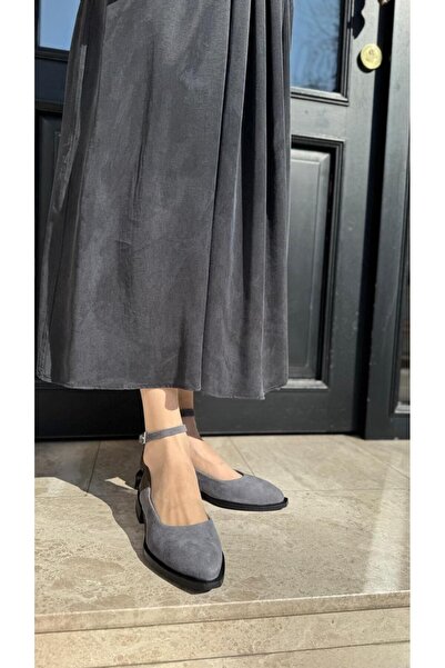 BABLACK Bilek Bağlamalı Tasarım El Yapımı Kadın Hakiki Deri Ayakkabı Gri