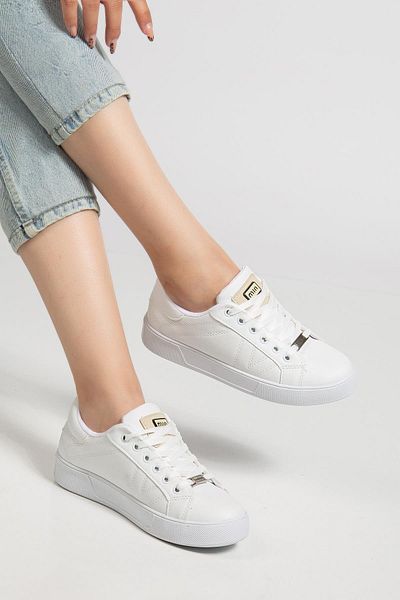 Dilimler Ayakkabı Pantofi sport casual de damă, alb, talpă subțire, cu șireturi
