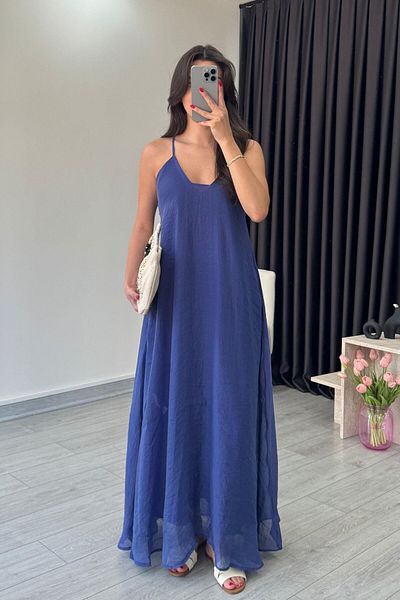ECEMİ Tres Navy Blue Rope Strap Maxi Dress