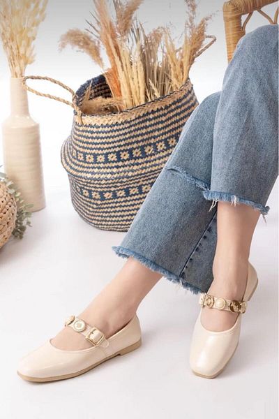Oksit Wens Lightweight No Sound Buckle Detailed Daily Home Office Women's Ballerinas