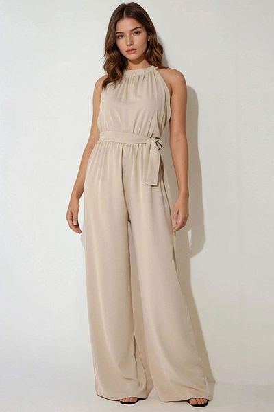 Hiccup Wide Leg Halter Neck Belted Stylish Jumpsuit