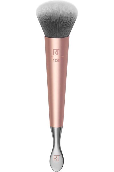Real Techniques Dual-ended Primer Facial Skincare Brush & Stainless Steel Scoop, 1 Count, Pink