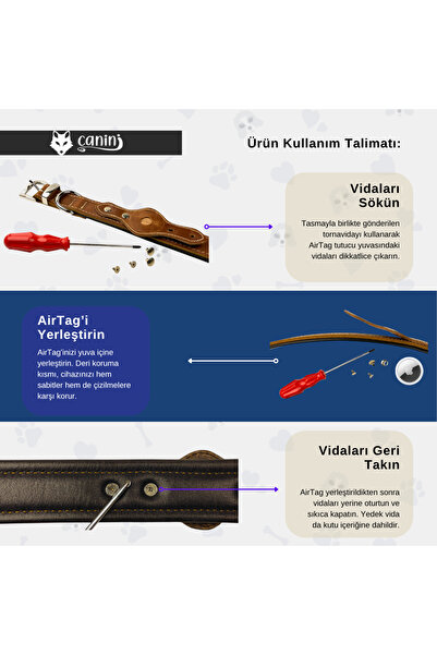 Canini Collar Hakiki Klasik Deri AirTag Uyumlu Köpek Tasması – Dayanıklı, Konforlu ve Şık Tasarım