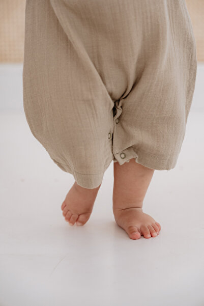 Lilabio %100 Organik Pamuk Muslin Kumaş Kısa Paça Tulum Kız-Erkek Bebek