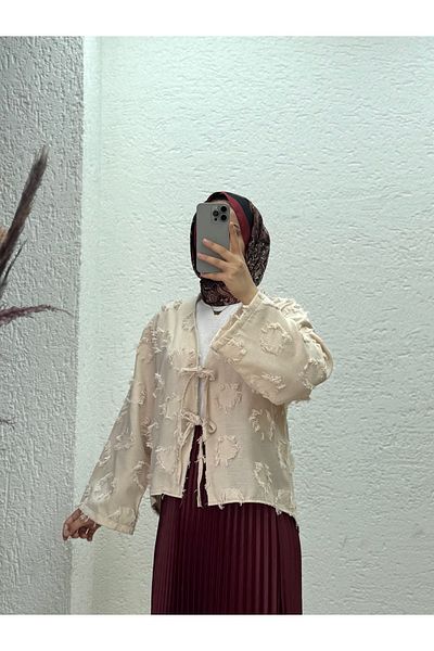 MİHRA STORE Kimono cu șireturi Miryla cu ciucuri-MF211 Stone