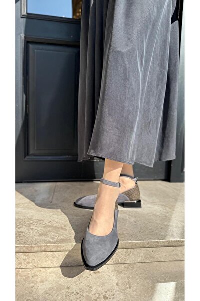 BABLACK Bilek Bağlamalı Tasarım El Yapımı Kadın Hakiki Deri Ayakkabı Gri