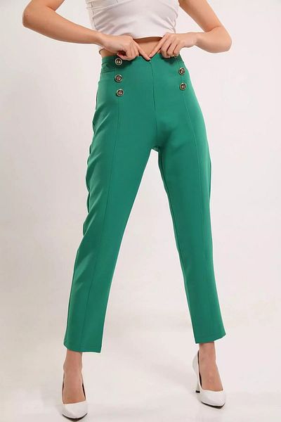 GÜLSELİ Green Women's Grass Button Detailed Trousers