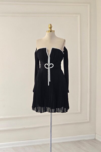 Yonca Moda Evi Siyah Taşlı Piliseli Mini Abiye 58387