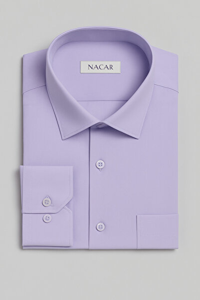 nacar çarşı Erkek Baba Lila Uzun Kollu Cepli Klasik Gömlek - Rahat ve Şık Model