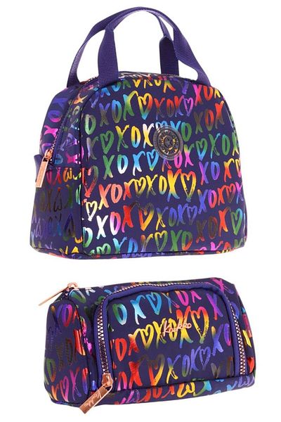 KAUKKO Set de cutie de prânz și geantă de creion pentru fete Shine XOXO cu model bleumarin