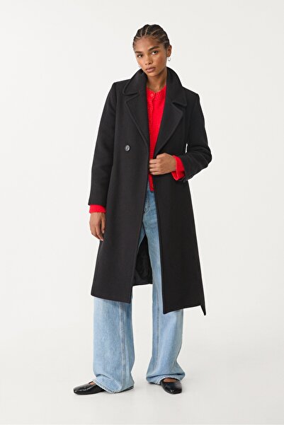 Stradivarius Felt texture coat with belt