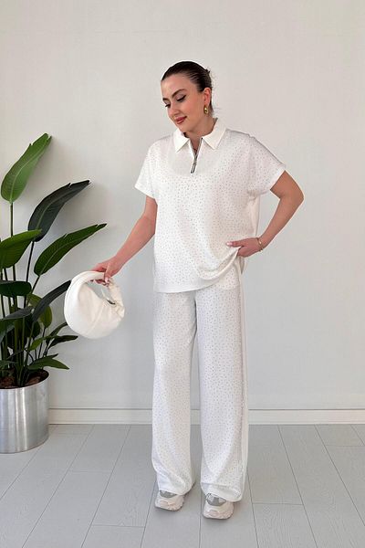 MaziButik Intense Glitter Modal Suit White