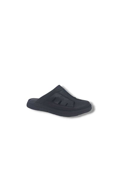 Zerhan 310 Men's Black Genuine Leather Closed Toe Comfort Cushion Sole Slippers