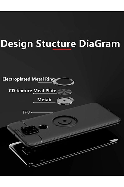 CepteToptan حافظة هاتف Xiaomi Redmi Note 9 من السيليكون مع حلقة - أسود-أحمر - MKİ7274-8526