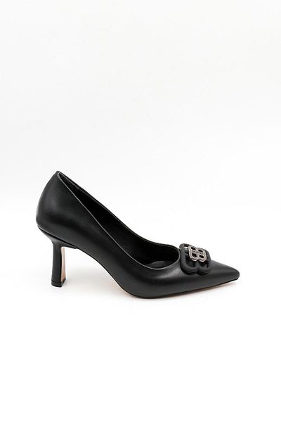 Park Moda Women's Heeled Buckle Shoes Pm537 Black Skin