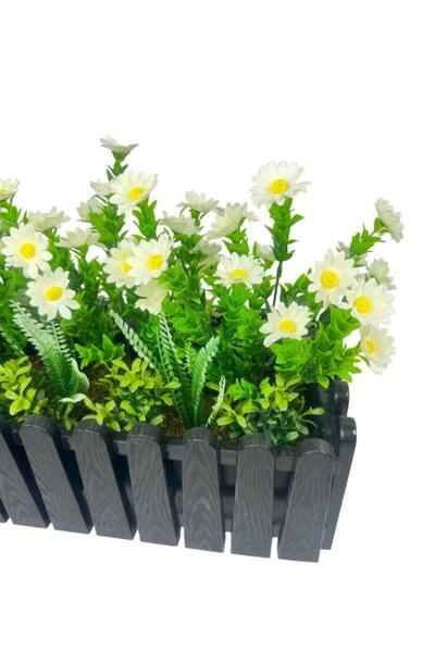 Nettenevime Yapay Çiçek Beyaz Kır Papatyası Siyah Çit Saksıda Küpeşte Askılı Balkon Çiçeği Çiçek Sepeti