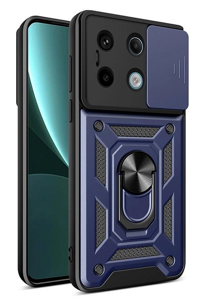 CepteToptan حافظة هاتف Xiaomi Poco X6 Pro من السيليكون مع حلقة عدسة Pars - أزرق داكن - MKİ6966-5543