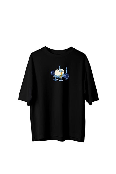 BETİLİNA تي شيرت أسود كبير الحجم بمظهر البيضة المكسورة