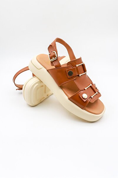Venüs Women's Genuine Leather Daily Sandals Vn0007Y Tan