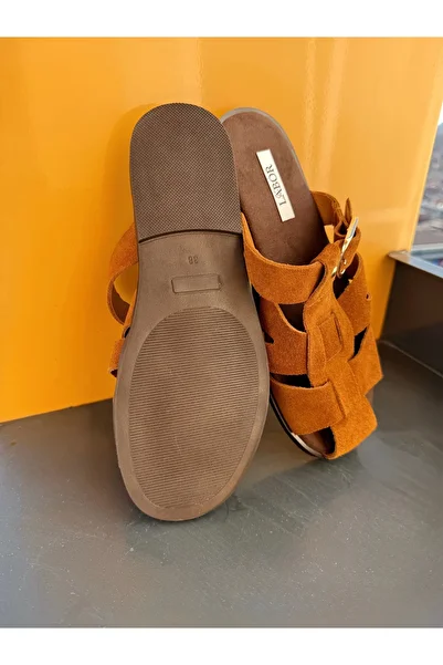 labor Selection Comfortable Sole Genuine Leather Slippers Tan