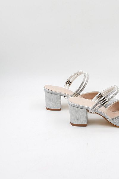 Park Moda Open Back Stone Detailed Women's Shoes Pm309 Silver Glitter