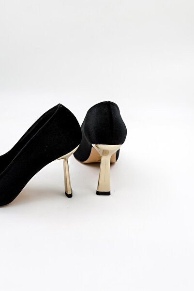 Park Moda Velvet Stone Detailed Women's Heeled Classic Shoes Pm492 Black