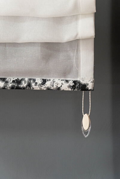 DİLETTO Modern Folded Tulle Curtain with Patterned Bottom Skirt (Compatible with Cornice / Mounting Materials Included)