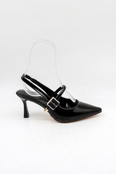 Park Moda Open Back Stoned Short Heeled Belted Women's Shoes Pm439 Black