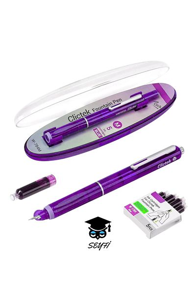 SEYFİKİRTASİYE M Nib Press Fountain Pen Set Cartridge Gift Transparent Body Vivid Colors Plastic Boxed Writech
