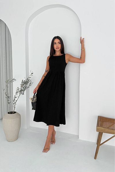 Neşeli Butik rochie de vară neagră pentru femei cu bretele groase, decupată confortabilă NBK059