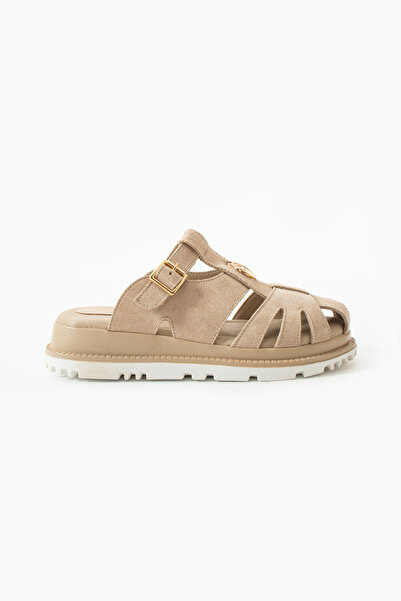 Siena Shoes Γυναικείες παντόφλες Vionna με λεπτομέρεια από γνήσιο δέρμα, μπεζ...