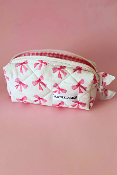 esperidesign Pembe Fiyonk Desenli Yıkanabilir Tek Gözlü Kalem Kutusu, Makyaj ...