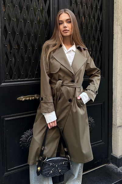moda armanc Women's Double Breasted Collar Khaki Trench Coat - 5918