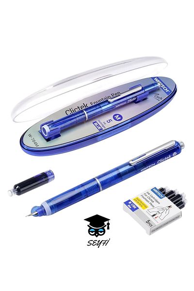 SEYFİKİRTASİYE M Nib Press Fountain Pen Set Cartridge Gift Transparent Body Vivid Colors Plastic Boxed Writech