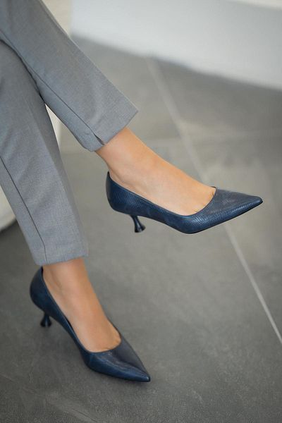 Parponi Ville Closed Women's Patterned Leather Stiletto Navy Blue