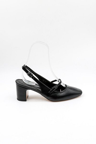 Park Moda Comfortable Women's Shoes with Open Back Belt Pm207 Black Skin