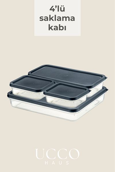 UCCO Set of 4 8 Piece Storage Containers |   Refrigerator and Cabinet Organizer Cooler Container Food Container Organizer