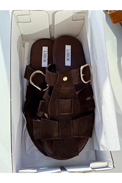 labor Selection Comfortable Sole Genuine Leather Slippers Light Brown