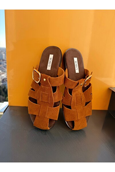 labor Selection Comfortable Sole Genuine Leather Slippers Tan