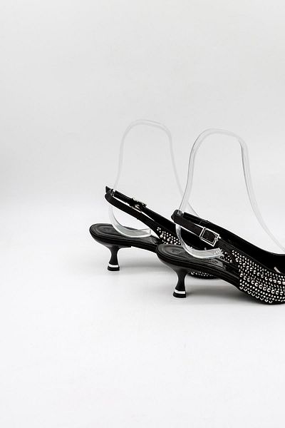 Park Moda Stoned Women's Pointed Toe Thin Heeled Evening Dress Shoes Pm474 Black Satin