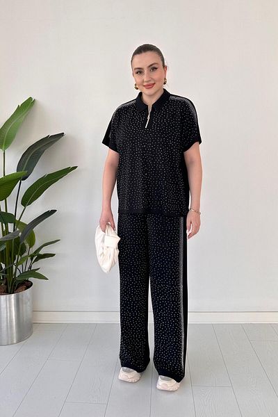 MaziButik Intense Glitter Modal Suit Black