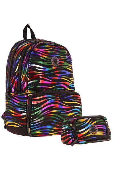 KAUKKO Shine Girl Zebra Black Multicolor Set rucsac și suport pentru creion pentru școala primară și gimnazială