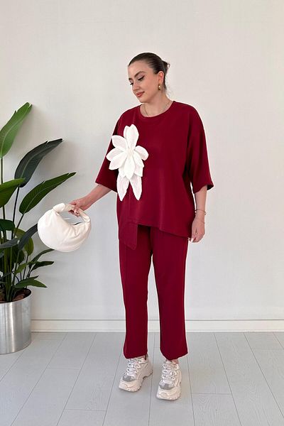 MaziButik Fake Flower Suit Claret Red