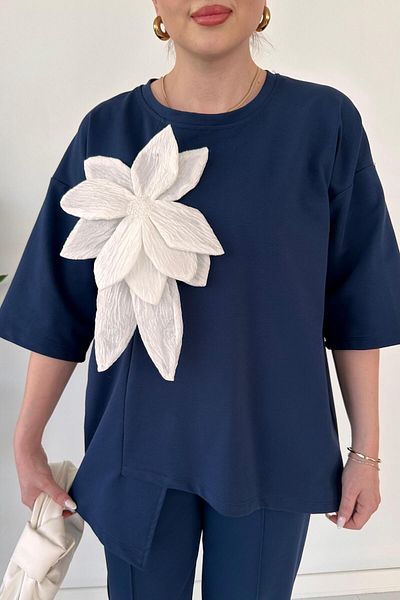 MaziButik Fake Flower Suit Navy Blue